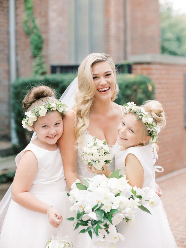 Bride with two flower girls at The Apiary in Lexington, Kentucky, photographed by Jeff and Michele